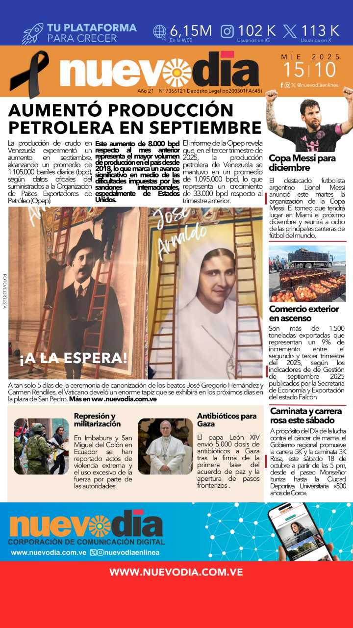 Portada miércoles 15 de octubre de 2025