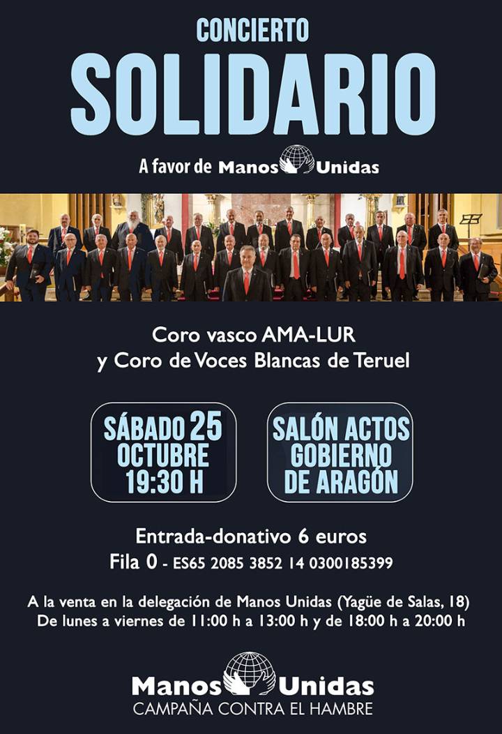 Concierto Solidario en favor de Manos Unidas en Teruel por el coro vasco Ama Lur de Salou