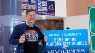Airport, highways sport signs marking OKC Thunder’s NBA Championship win