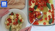 Quick and easy tomato and halloumi bake for busy weeknights