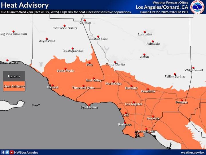 Heat Advisory and Santa Ana Wind Alert Issued for Culver City This Week