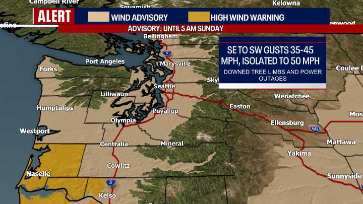 Soggy and gusty weather in Seattle on Saturday