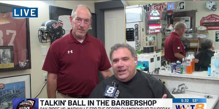 Russell Biven talks high school football in the barbershop