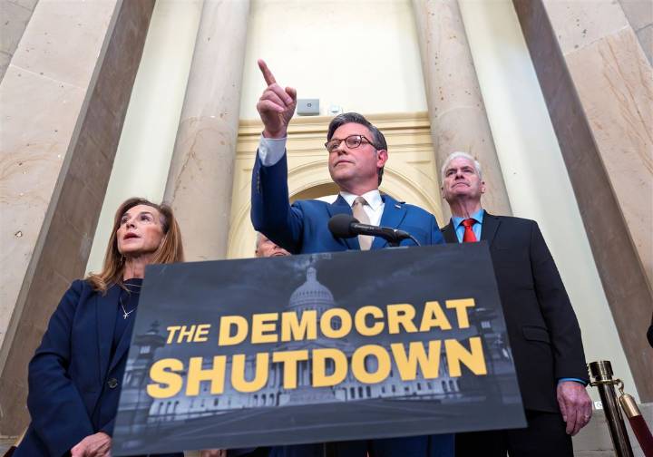 The blame game is on at federal agencies, where political messages fault Democrats for the shutdown