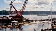 Crane placed at Bremerton Marina prepping to lift sunken WWII