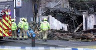Building collapses onto car on busy Glasgow city centre road during Storm Amy