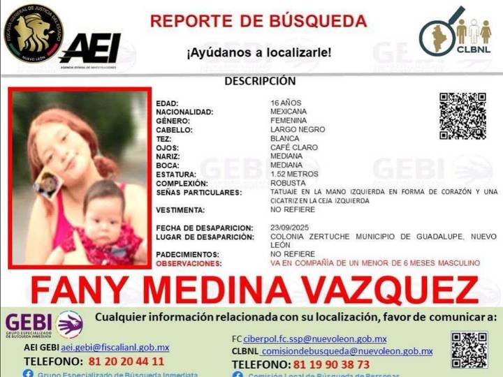 Buscan a Fany de 16 años y a su bebé de 6 meses