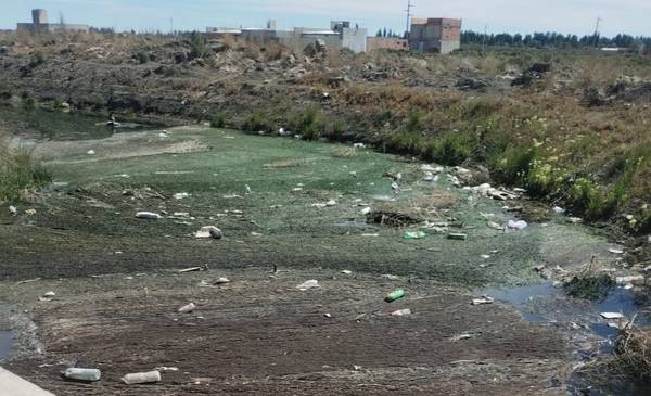 Vecina reclama por olores nauseabundos de canal de drenaje y basura en la cancha de Ameghino