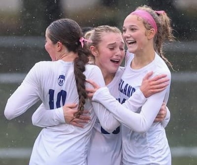 Highlands goalkeeper converts penalty kick to put team in state final; Scott wins tight match in region volleyball semifinals