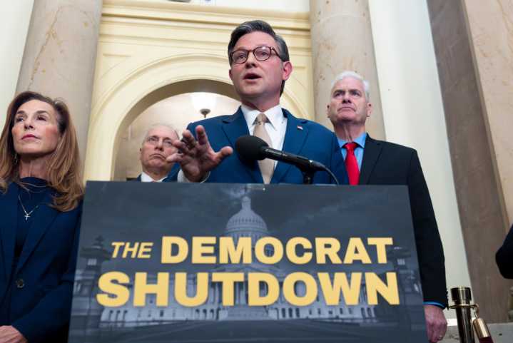 The blame game is on at federal agencies, where political messages fault Democrats for the shutdown