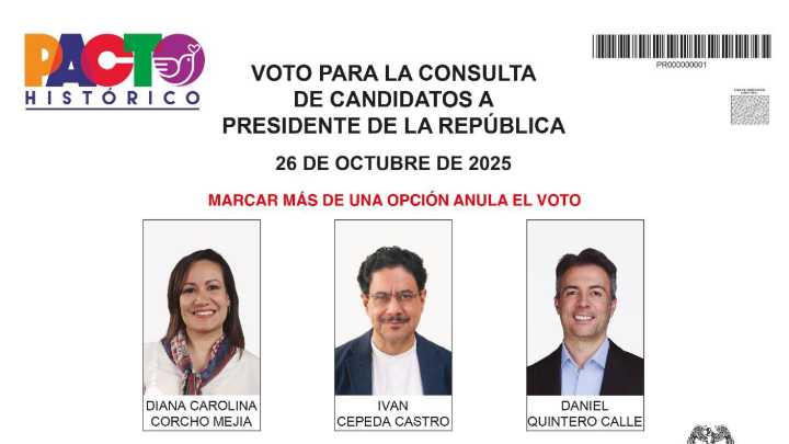 Estos son los tarjetones electorales que se usarán en la consulta del Pacto Histórico el 26 de octubre