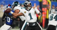 Jalen Hurts throws an interception among mistakes that lead to the Eagles' 2nd consecutive loss