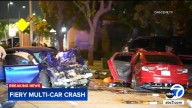 Fiery multi-car crash in South Gate leaves 1 vehicle overturned