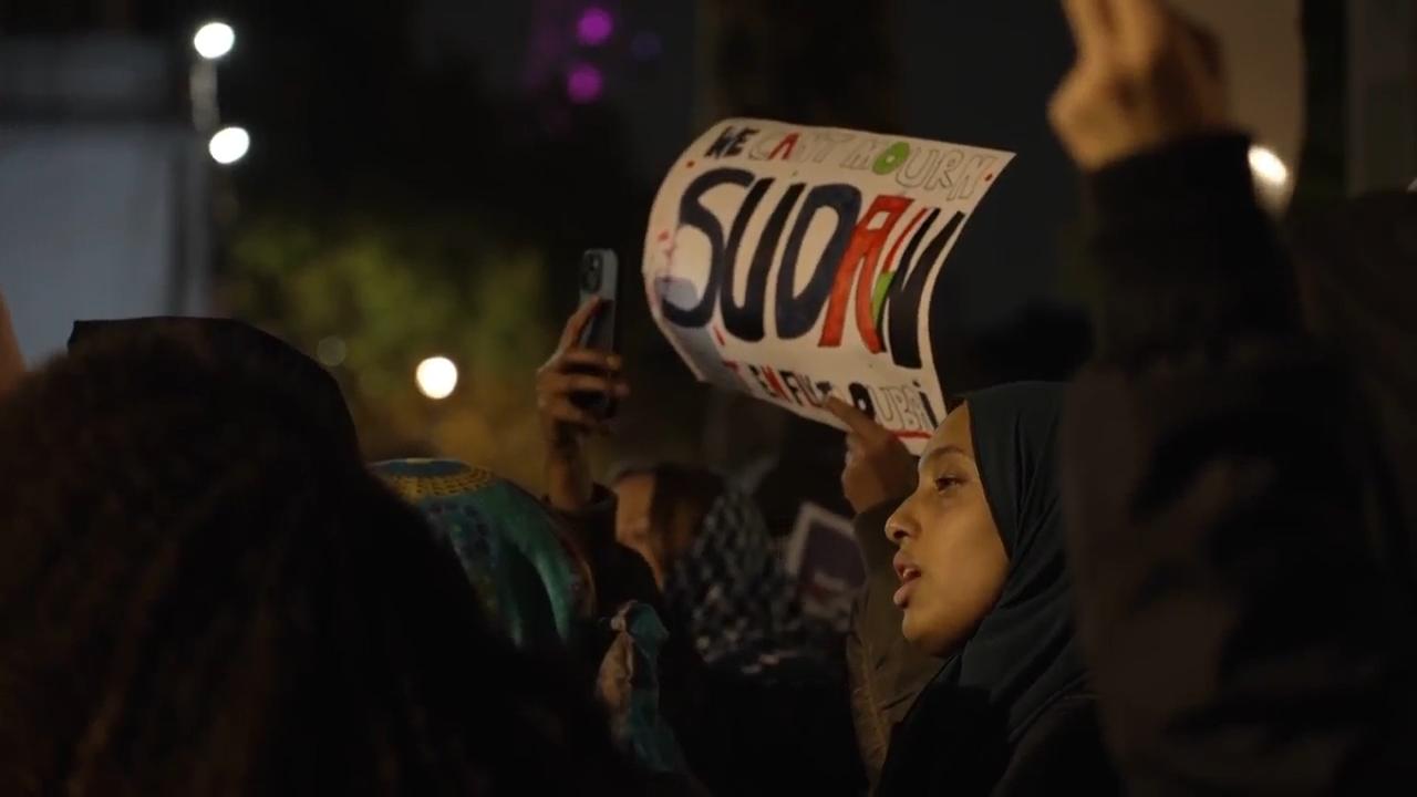 Protesters gather in front of Downing Street in London in solidarity with Sudan