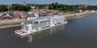 KFVS Drone12 shows Viking Mississippi at Cape Girardeau for final docking of 2025 season