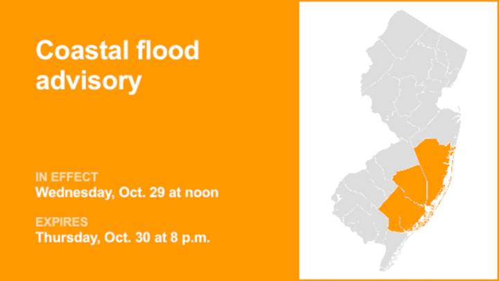 Coastal flood advisory active for 3 N.J. counties Wednesday and Thursday