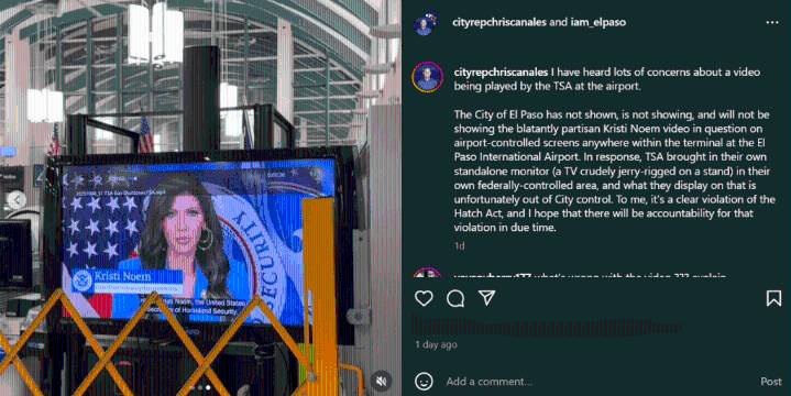El Paso city officials say they can’t stop Trump administration airport video blaming Democrats for government shutdown