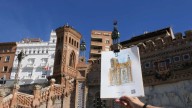 Los lugares más icónicos de Teruel se llenan de dibujantes para crear futuras piezas de merchandising