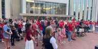 Charlie Kirk vigil draws crowd near Old Capitol Tuesday evening