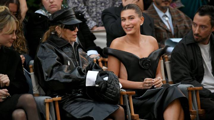 Hailey Bieber and Miley Cyrus Sit Front Row—in Matching Black Leather
