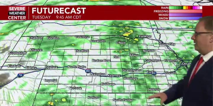 A cool start to the work week with light rain chances increasing Tuesday morning