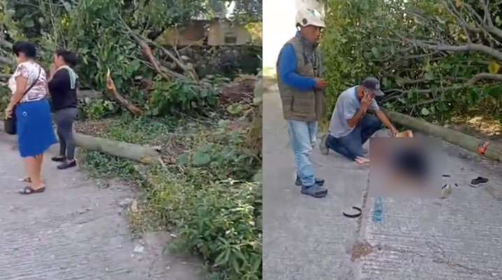 Poste se desploma y golpea a una mujer en la colonia Pueblo Viejo