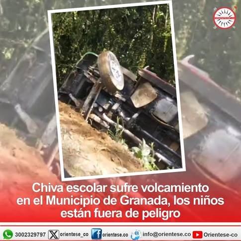 Chiva escolar sufre volcamiento en el Municipio de Granada, los niños están fuera de peligro