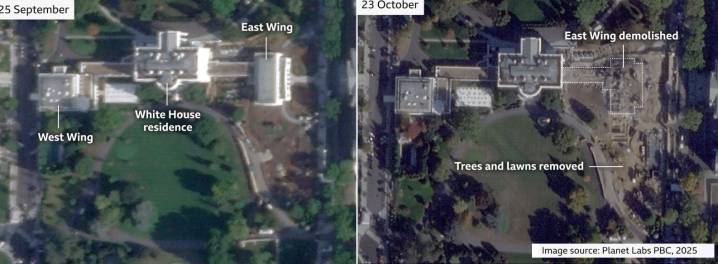 Satellite image shows East Wing of White House completely demolished to make way for "Epstein Ballroom"