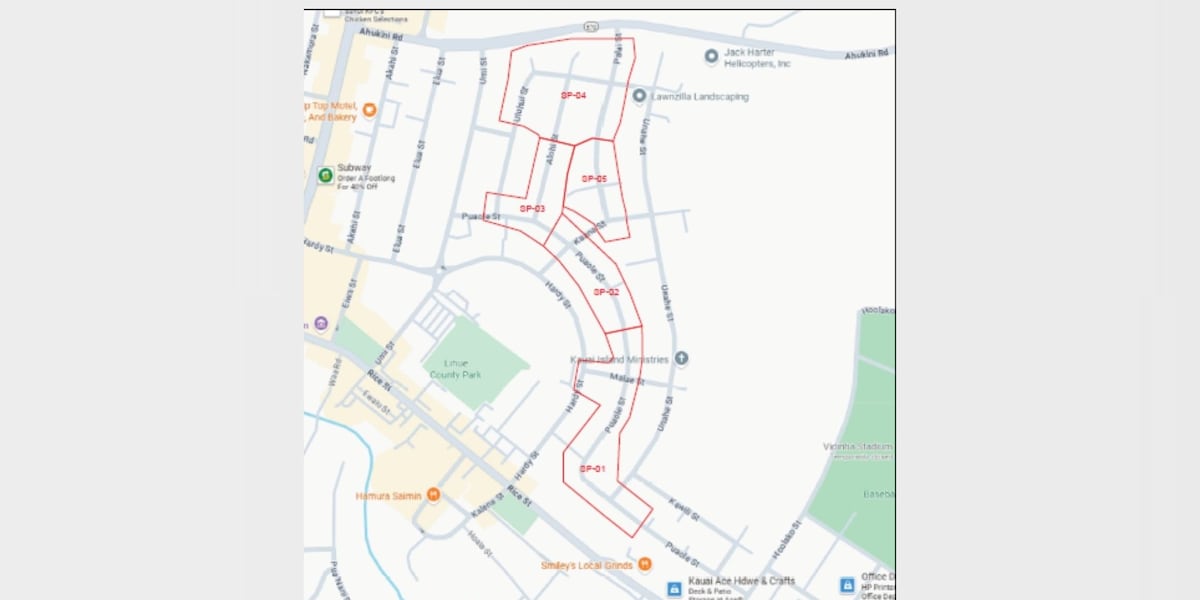 Lane closures scheduled for various locations in Lihu‘e