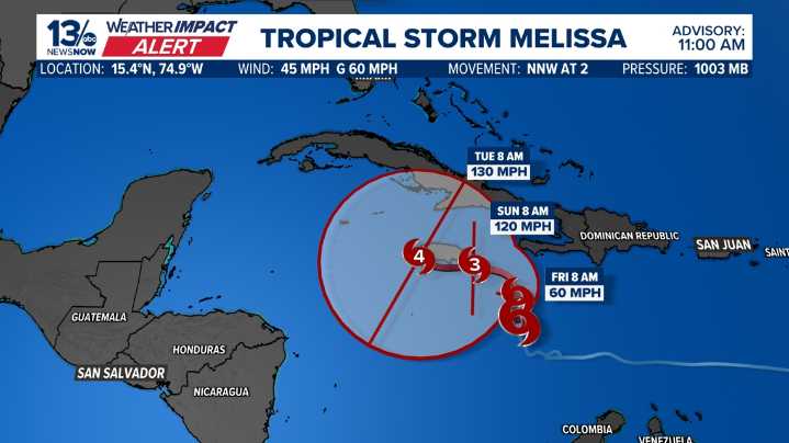 Tropical Storm Melissa lumbers through the Caribbean, killing an elderly man in Haiti