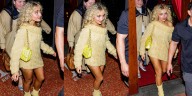 Sabrina Carpenter Wears Butter Yellow Sweater and No Pants in NYC
