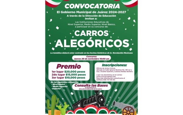 Habrá concurso de carros alegóricos en desfile del 20 de Noviembre