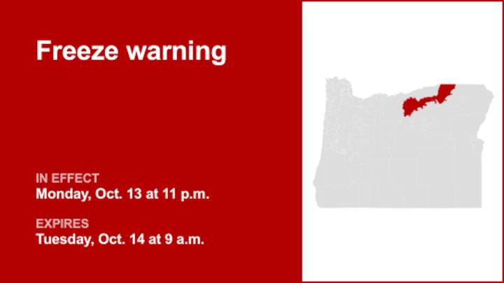 The NWS issues freeze warning until Tuesday morning