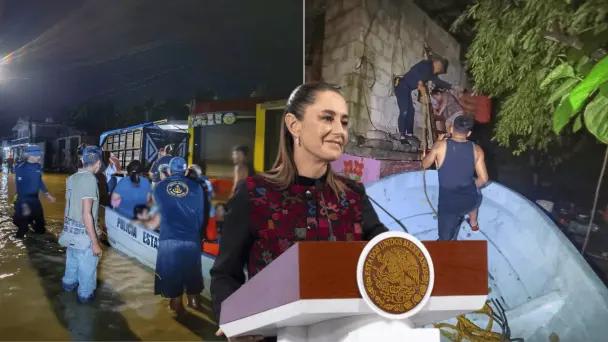 Rescatan a familia con bebé tras inundaciones en Veracruz