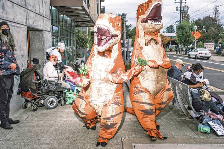 Among Portland protests, it’s frogs and sharks and bears, oh my.