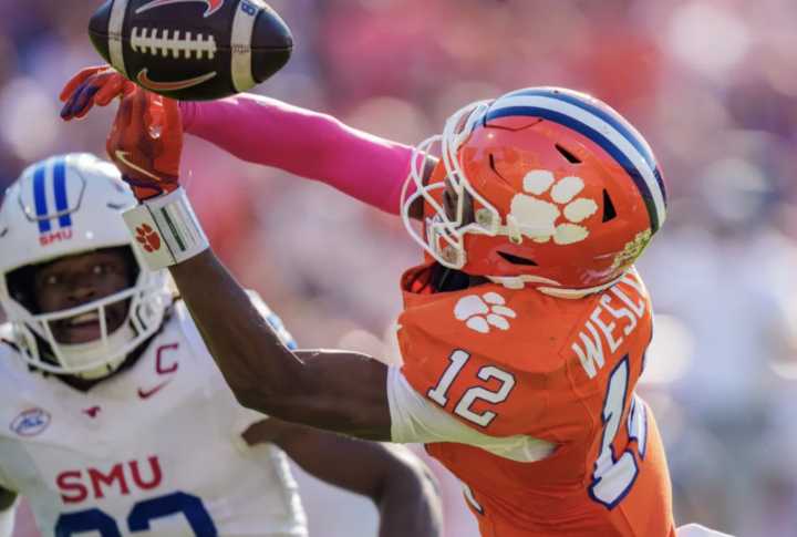 Clemson receiver Bryant Wesco Jr. hospitalized after landing awkwardly on neck