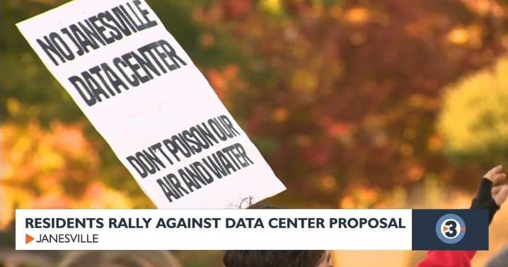 Janesville residents rally to oppose potential data center at site of former GM plant