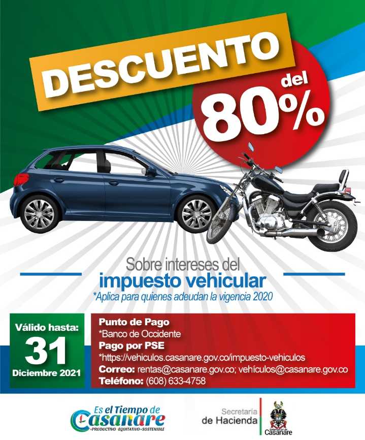 80% de descuento especial en impuesto vehicular