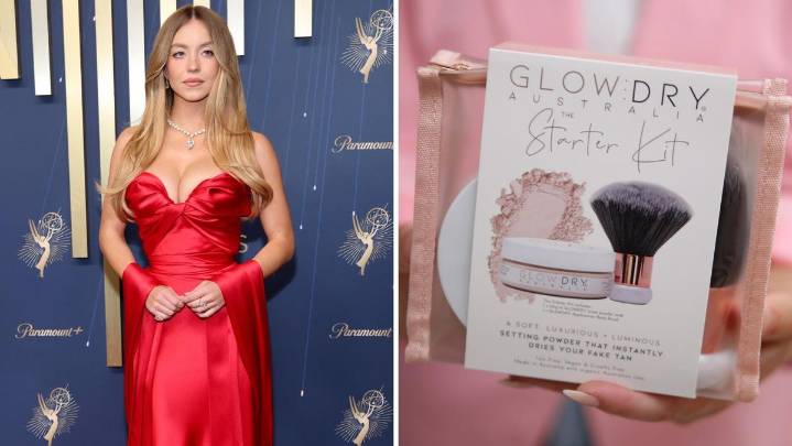 Sydney Sweeney achieved her envious glow by using Perth brand GlowDry at the 2025 Emmys