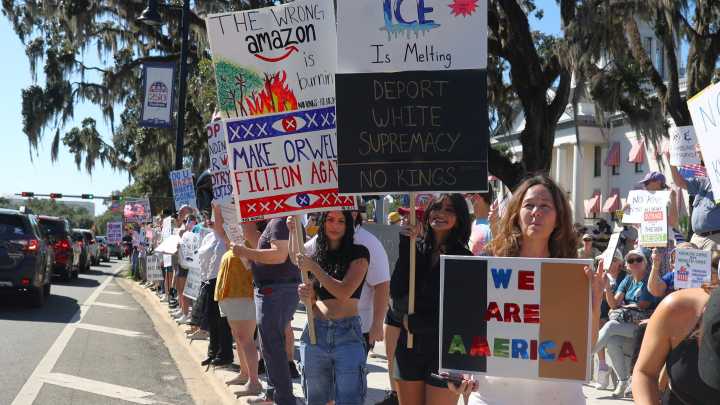 Thousands at anti-Trump protests in Florida. See videos, No Kings signs
