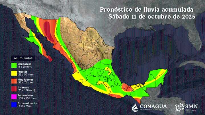 Se pronostican lluvias de intensas a torrenciales para Sonora durante este fin de semana, debido a Raymond y el frente frío número 6 