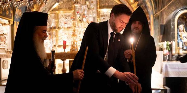 'May the Prince of Peace have mercy on us': Vance prays at site of Christ's death and resurrection