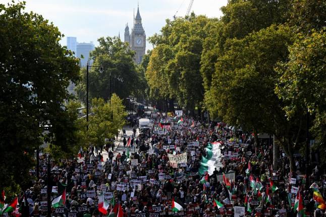 Thousands of protesters hit London one day after Gaza ceasefire begins