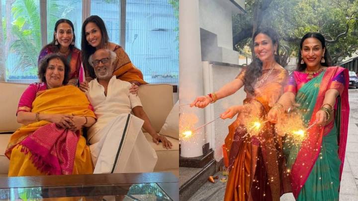 Rajinikanth Poses With Wife And Daughters Aishwaryaa, Soundaryaa In Rare Family Pic On Diwali