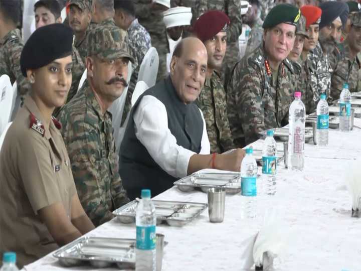 Rajnath Singh attends ‘Barakhana’ with soldiers in Bhuj