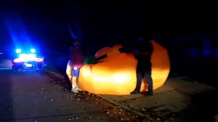 Video shows police capture, wrestle with giant inflated pumpkin