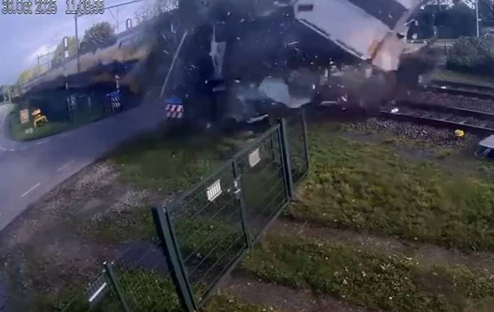 On Camera: Pear-Loaded Truck Shattered Into Pieces After Speeding Train Ploughs Through It In Netherlands
