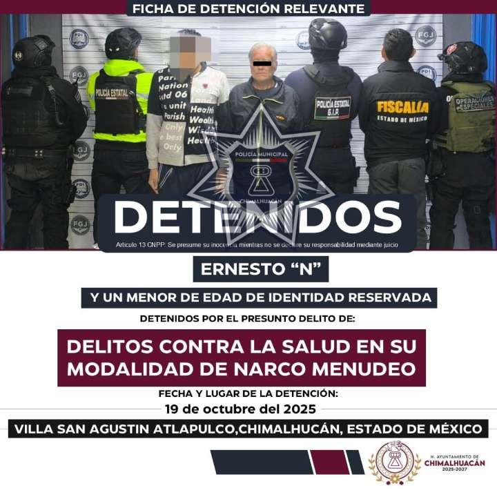 Cae presunto narcomenudista y menor en cateo en Chimalhuacán