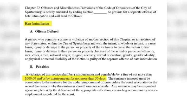 Spartanburg City Council passes hate crime ordinance