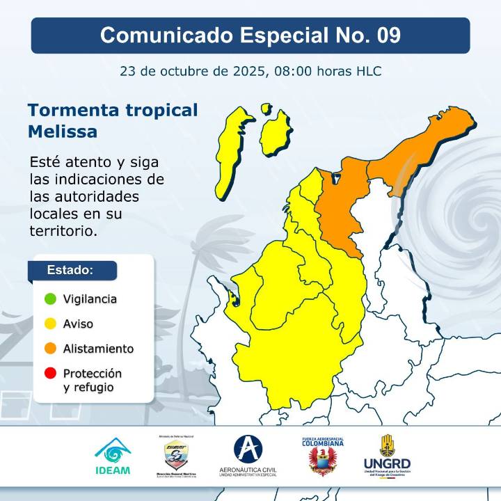 Tormenta tropical Melissa mantiene en alerta al Caribe colombiano